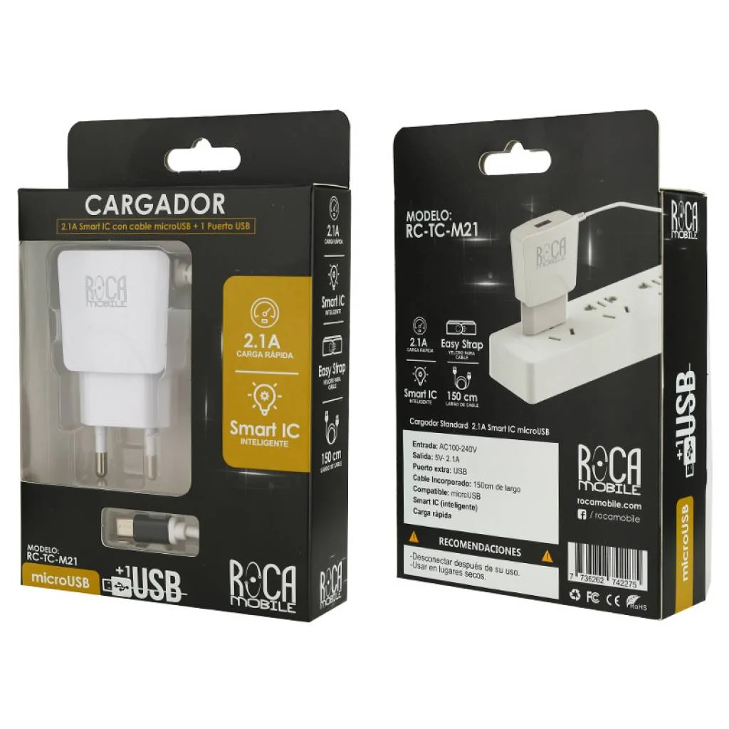 Cargador Micro USB Roca 2.1A/ 1 USB