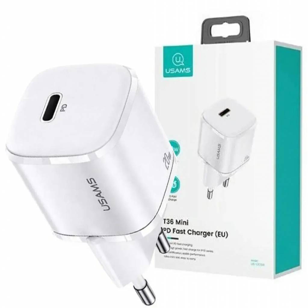 CC124 Cargador Rápido T36 USB C/PD 20W Blanco USAMS