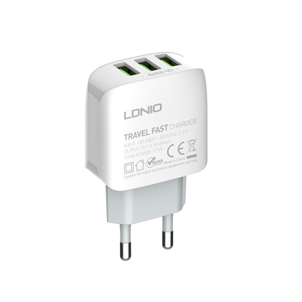 A3312 Cargador Pared 2.4A 3 USB Micro Blanco LDNIO
