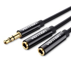 Auxiliar 2*3 5 mm macho a 4 polos 3,5 mm hembra de 0,3M tipo ABS Negro Vention