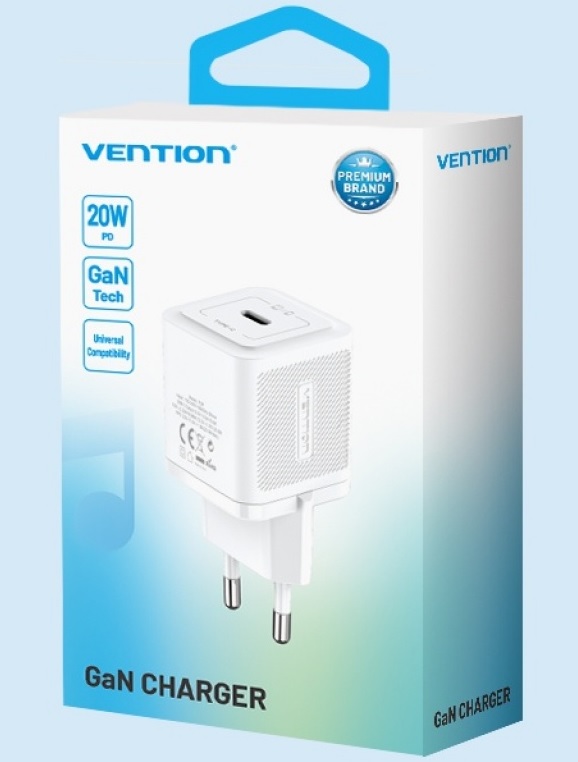Cargador de Pared USB-C GaN 20W / Negro  Vention