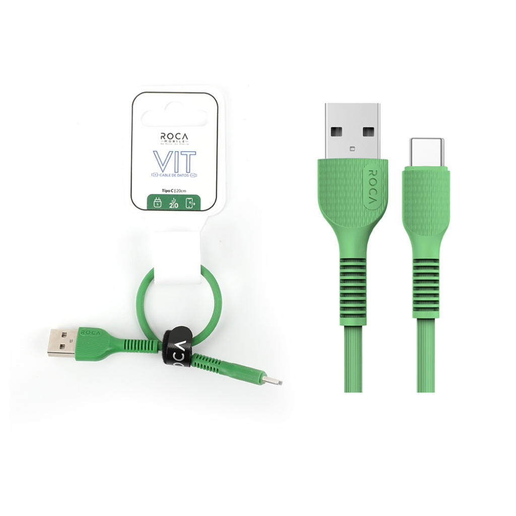 Cable de Datos ROCA VIT USB A a USB C 20cm 2.4A Verde