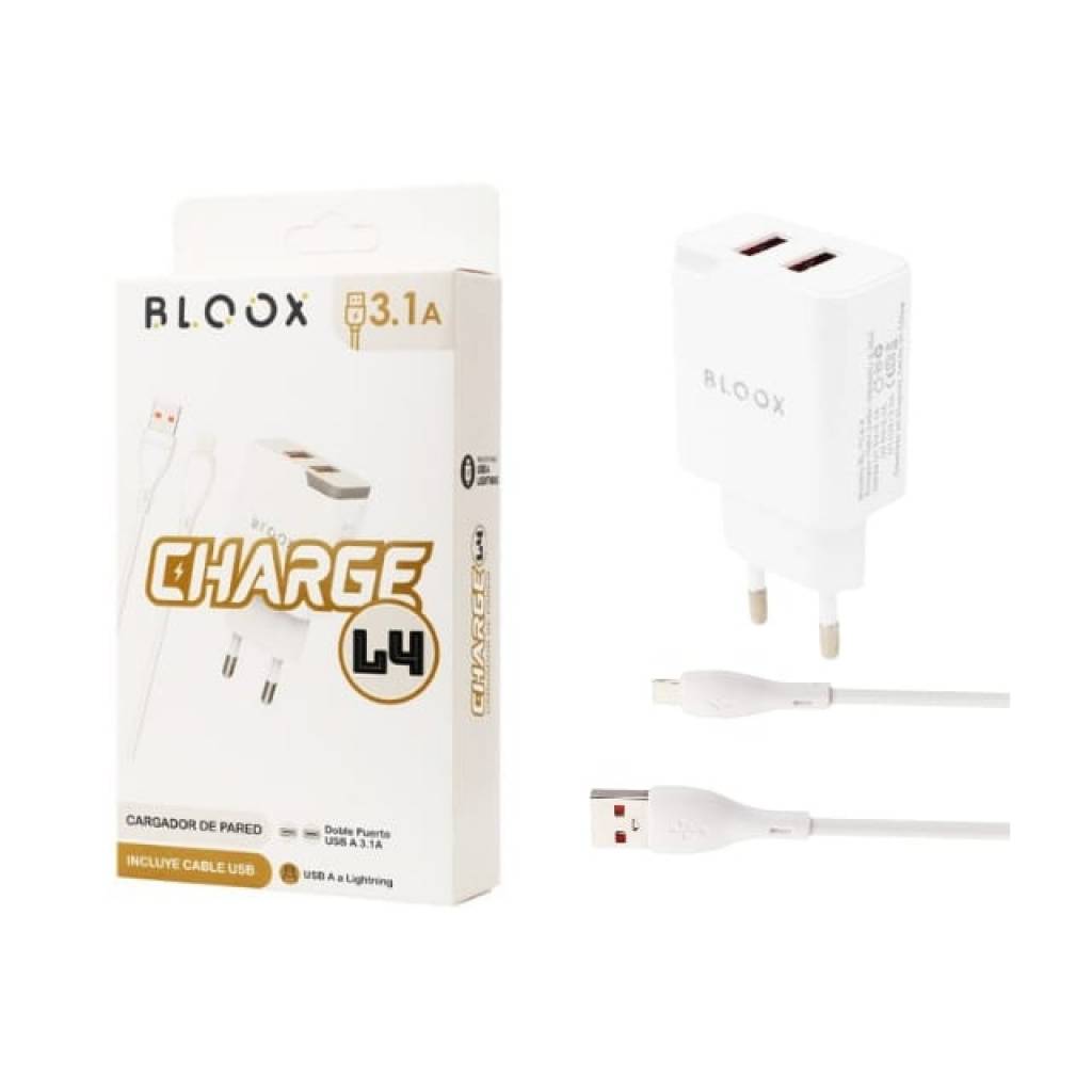 Cargador con cable BLOOX 2 USB 3.1A + Cable Lightning (BL-TCA-L4)