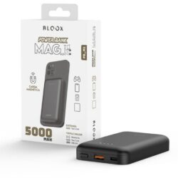 Power Bank BLOOX PB_M1 5.000mAh Carga Magnética Entrada: Tipo C / Salida: USB+Tipo C+Magnético Negro