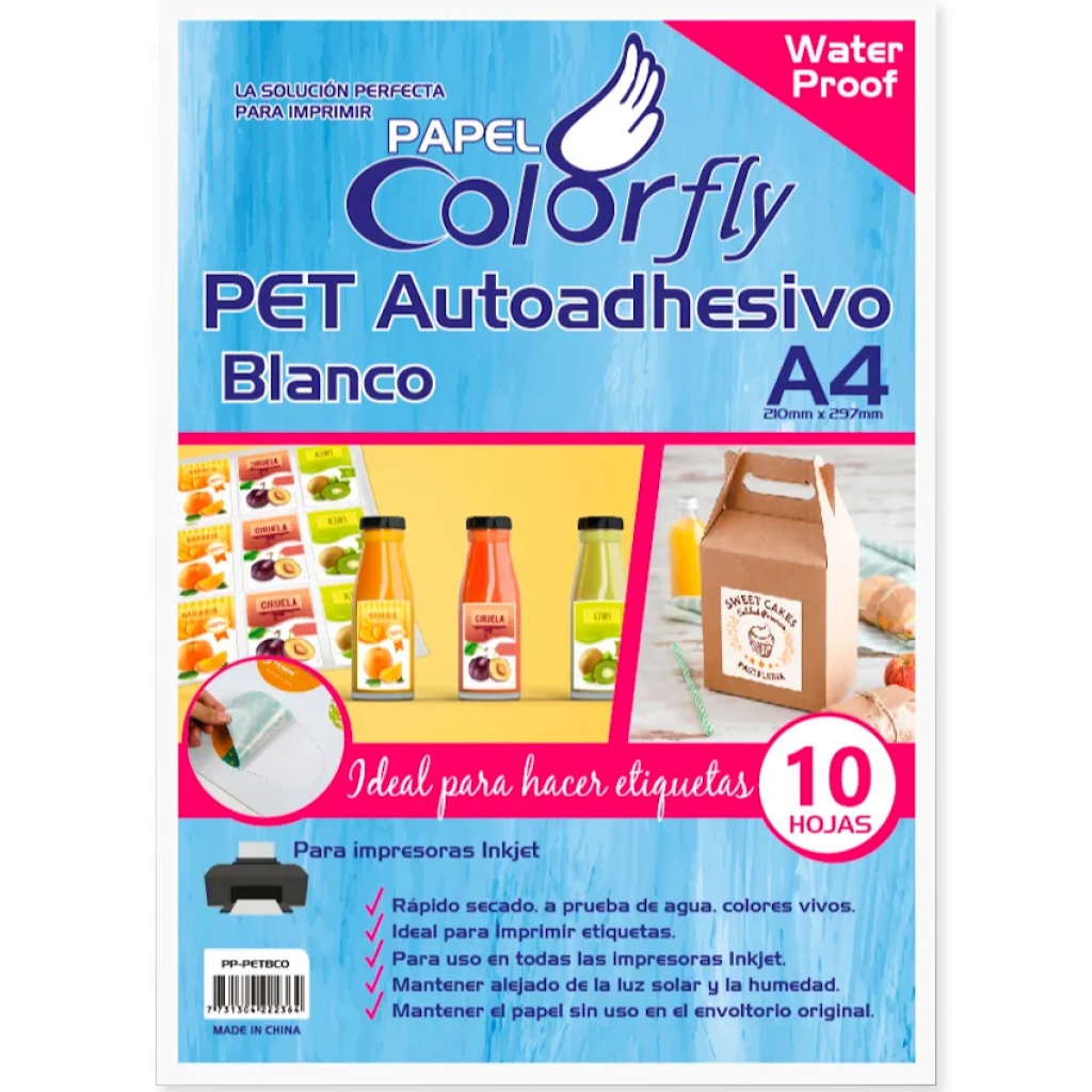 PAPEL FOTOGRAFICO PET AUTOADHESIVO RESISTENTE AL AGUA A4 c/u