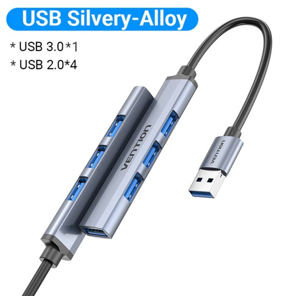 Mini HUB 4 en 1 USB 3.0 + 3xUSB 2.0 / 0.15M Aluminio / Gris CKOHB Vention