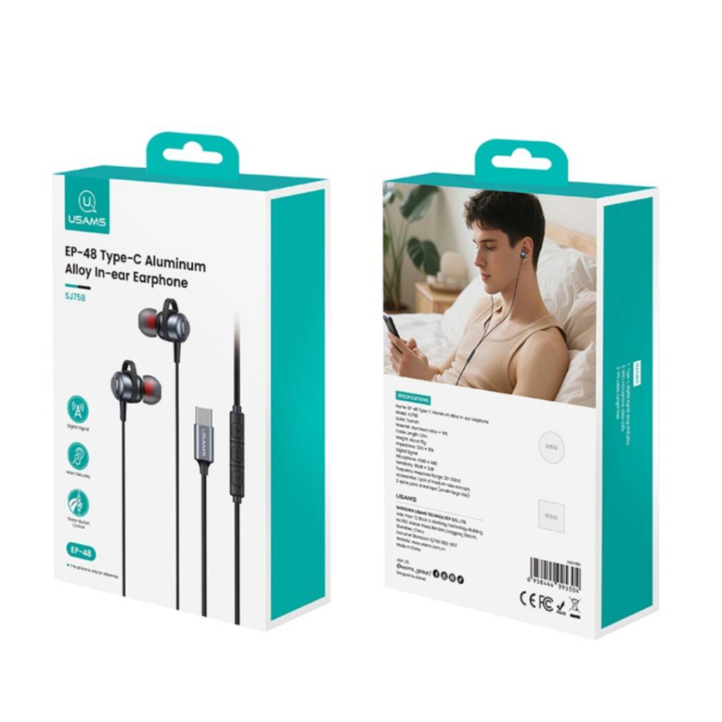 Manos Libres Stereo Mini Tipo C 1.2 M EP-48 Negro SJ758 USAMS