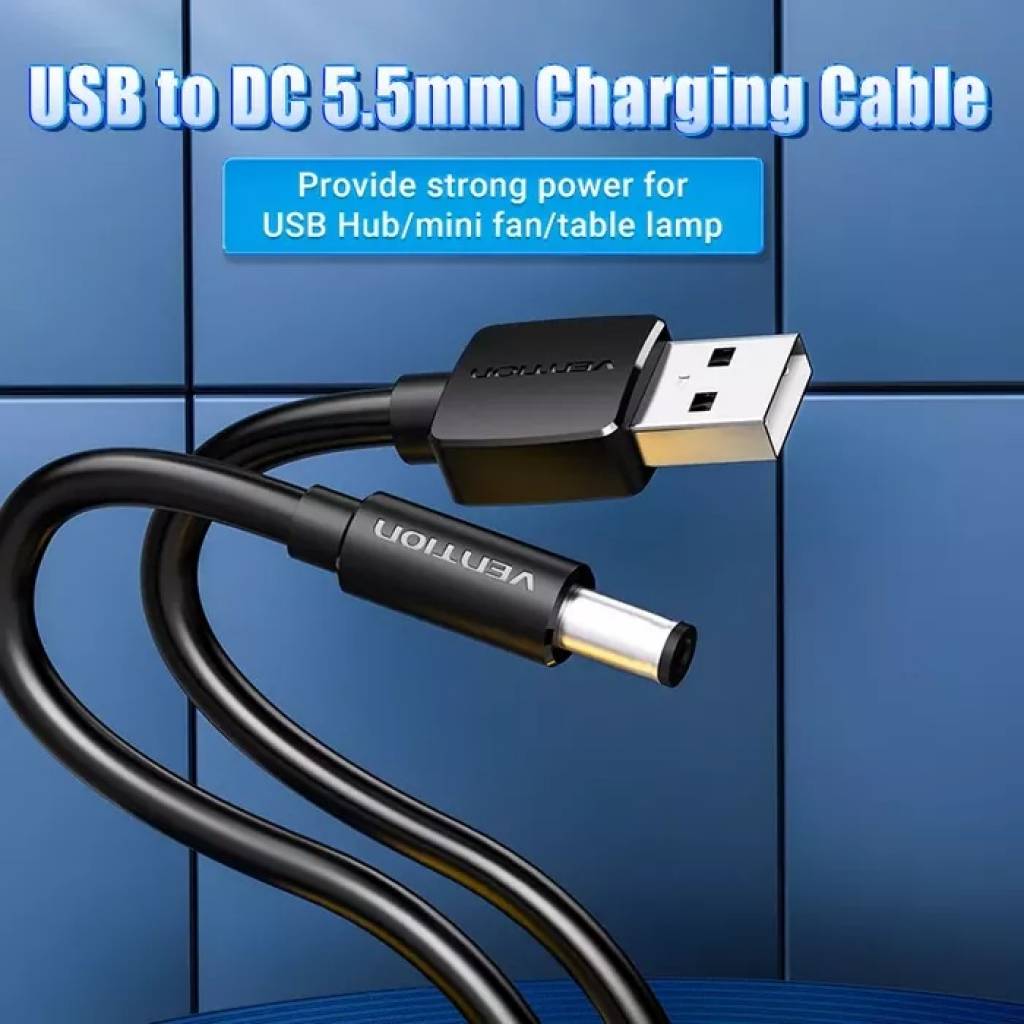 Cable DC Power USB-A a 3.5 mm x 1.35 mm 5V / 1M / Negro CEXBF Vention