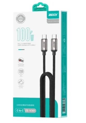ZEQI CABLE DE DATOS 100W (USB-C - USB-C) 1.2M MODEL: ZE-V361