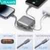 Power Bank Mini  20W  Cable Tipo C + Lightning  10.000mAh  Gris  CD240 USAMS