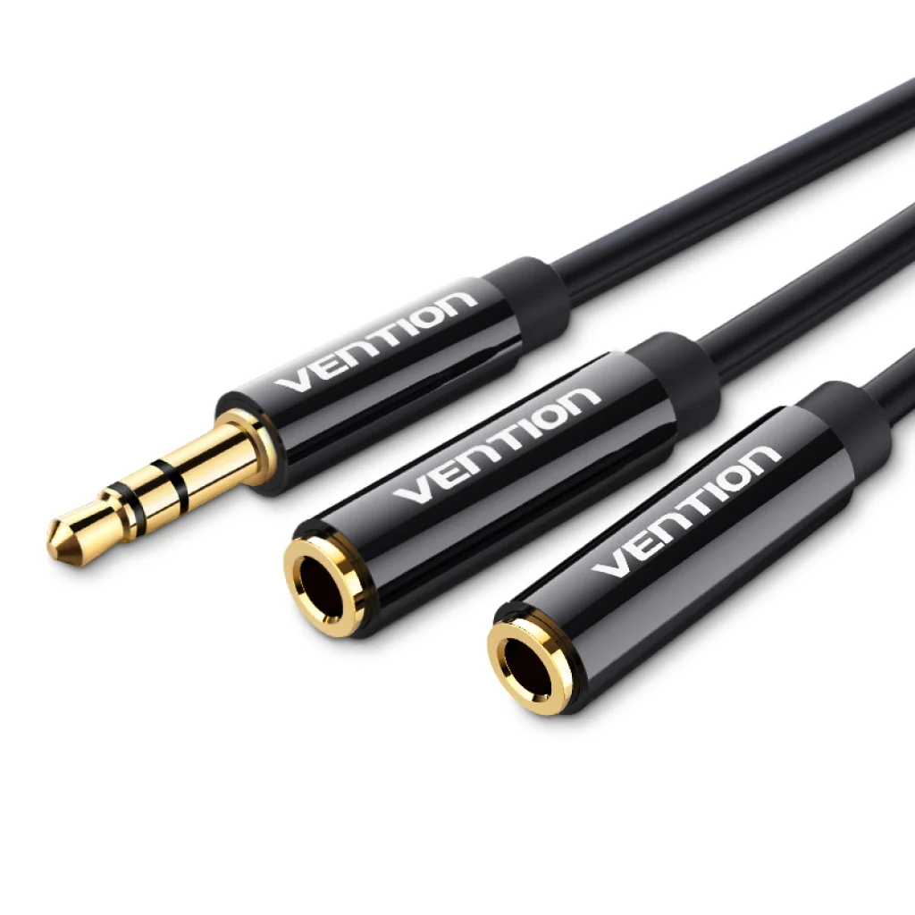 Auxiliar 2*3 5 mm macho a 4 polos 3,5 mm hembra de 0,3M tipo ABS Negro Vention