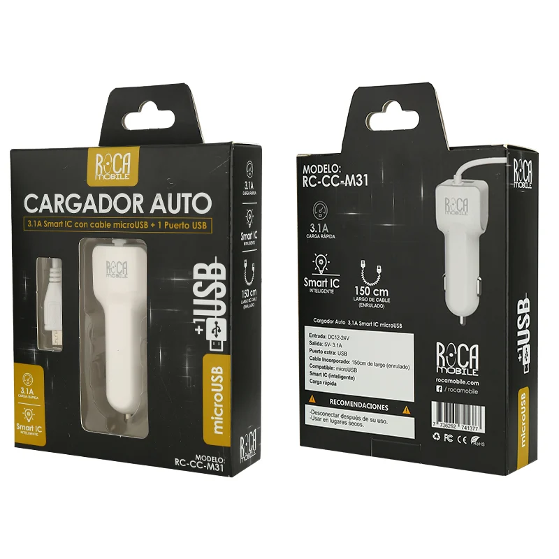 Cargador ROCA «RC-CC-M31» Inteligente para Auto, USB a Micro USB (3.1A)