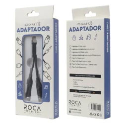 Adaptador ROCA Lightning a Lightning + 3.5 mm -Negro Audio y Carga